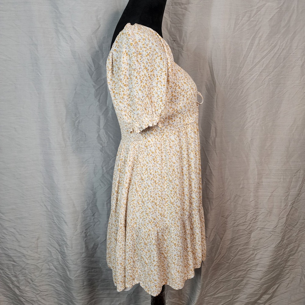 ALTAR'D STATE Size Small Yellow Ditsy Floral 100% Rayon Crinkle Babydoll Dress - Picture 7 of 13